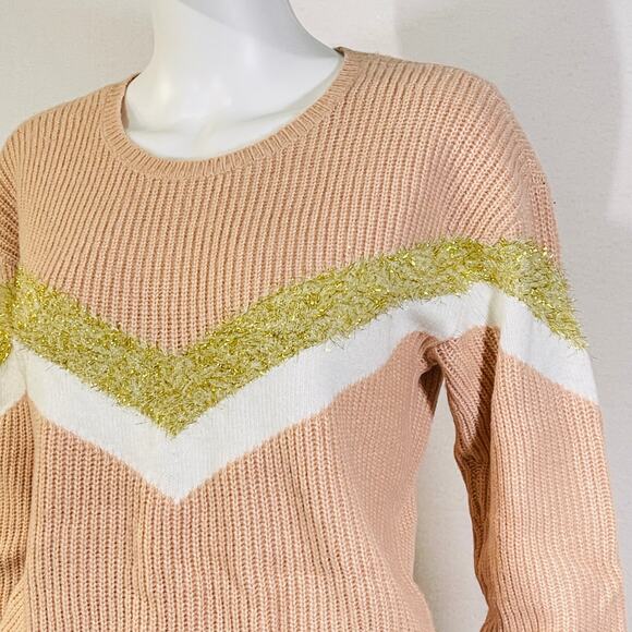Nine West Knit Sweater Womens Medium Peach Pink Chevron Baggy Comfy Pullover - Picture 14 of 15